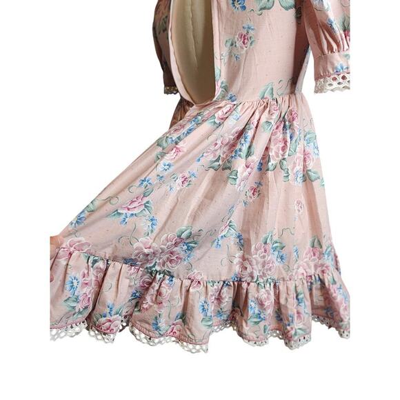 Vtg Daisy Kingdom Pink Floral Fit & Flare Dress Lace Trim Puff Sleeve Girls Sz 6 - Picture 5 of 8